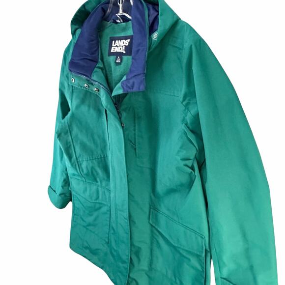 Lands End Squall Raincoat Women L Green Hooded Jacket Waterproof Outdoor Travel - Picture 2 of 16